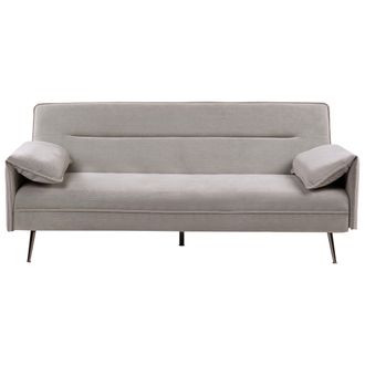 Beliani Sof&aacute; Cama 3 Plazas Tapizado Repelente Al Agua Reposabrazos Ajustables Acolchado Extra Mecanismo Clic Clac Patas De Metal Sala De Estar Dormitorio Gris