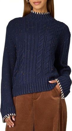Wit & Wisdom Cable Stitch Mock Neck Sweater in Navy at Nordstrom, Size X-Small