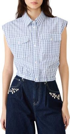 Steve Madden Scout Plaid Button-Up Shirt with Removable Tie in Navy Plaid at Nordstrom Rack, Size X-Small