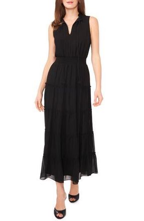 Halogen Floral Tiered Smocked Waist Maxi Dress in Rich Black 060 at Nordstrom Rack, Size X-Small