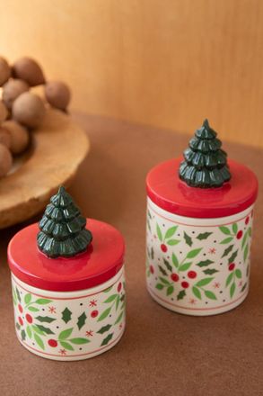 Kalalou Set Of Two Ceramic Christmas Candy Jars