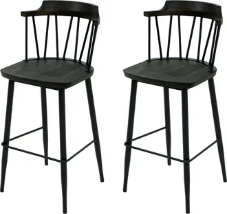 Hhg Juego De 2 Taburetes De Bar Hhg-877b, Taburete De Barra Taburete De Bar, Madera Maciza Dise&ntilde;o Retro Reposapi&eacute;s De Metal Gastronom&iacute;a, Antracita