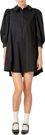 English Factory Puff Sleeve Mini Shirtdress in Black at Nordstrom, Size X-Small