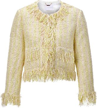 Rich & Royal Korte Boucl&eacute; Jas met Franjes - Dames - Blazers - Geel - M - Katoen - Jassen