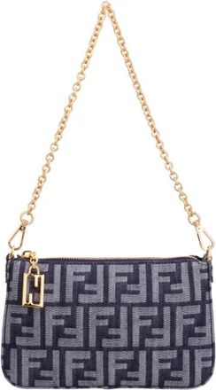 Fendi Shoulder Bags, female, Blue, Size: ONE SIZE Baguette Pouch Tessuto FF