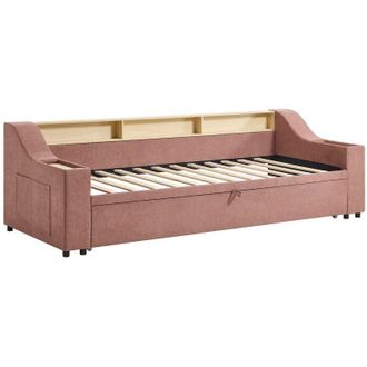 Vente-Unique Letto estraibile 2 x 80 x 200 cm con vani portaoggetti e porta USB - Tessuto - Rosa - ORAVAYA