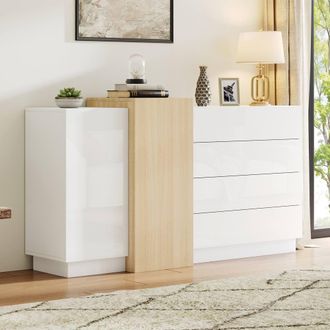 Merax White High Gloss Sideboard with 4 Drawers & 2 Doors