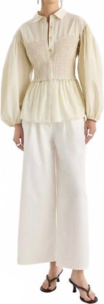 Merlette Sabina Smocked Puff Sleeves Top In Chalk