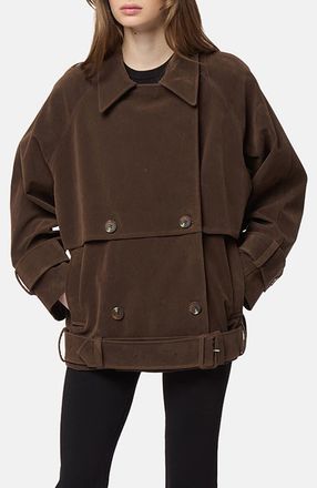 Apparis Gaia Faux Suede Short Trench Coat in Dark Brown at Nordstrom, Size Xx-Small