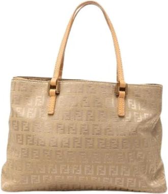 Fendi Pre-owned Canvas Tote Bag - Dames - Vintage Shopper - Beige - ONE Size - Leer - Vintage