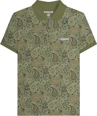 Lambretta Heren SS25 Paisley gemerkt poloshirt (Kaki Groen)