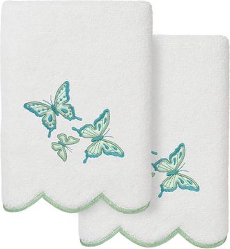 Linum Home Textiles 100% Turkish Cotton Britney Scallop 2Pc Embellished Hand Towel Set