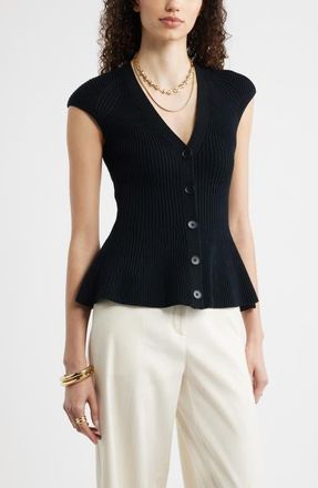 Nordstrom Rib Peplum Top in Black at Nordstrom, Size Xx-Large