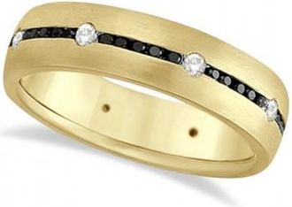Allurez Black & White Diamond Wedding Ring Mens Band 14k Yellow Gold (0.70ct)