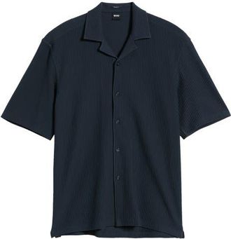 BOSS Lars Relaxed Fit Camp Shirt in Dark Blue at Nordstrom, Size Xx-Large