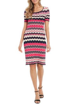 London Times Stripe Short Sleeve Sweater Dress in Berry Multi at Nordstrom Rack, Size X-Small