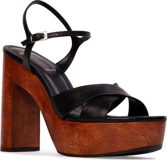 Black Suede Studio Rhae Ankle Strap Platform Sandal in Black Leather at Nordstrom, Size 11Us