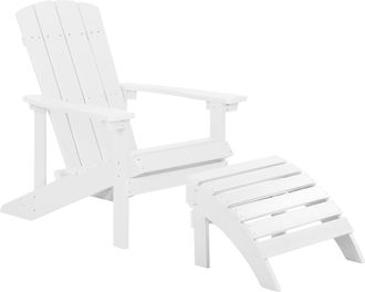 Beliani Silla De Jard&iacute;n Blanca De Madera Sint&eacute;tica Con Reposapi&eacute;s Resistente A La Intemperie Estilo Moderno Adirondack