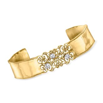 Ross-Simons Diamond Filigree Cuff Bracelet in 18kt Gold Over Sterling