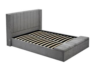 Vente-Unique Cama ba&uacute;l 140 x 190 cm con banco - Tela - Gris - DOUINO