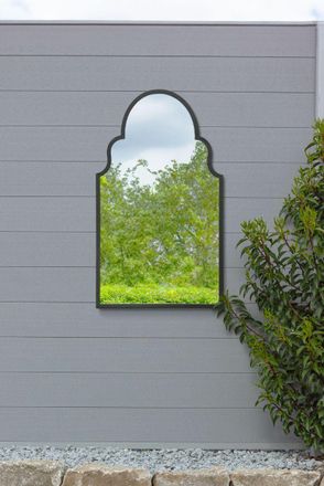MirrorOutlet Black Metal Framed Arched Garden Wall Mirror 41x 24 (104CM X 61CM) | Size: 1 Pack