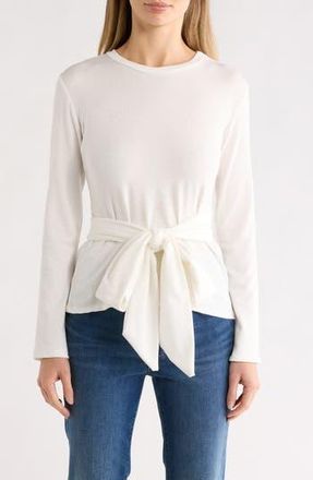 Go Couture Tie Front Knit Sweater in White at Nordstrom Rack, Size X-Large