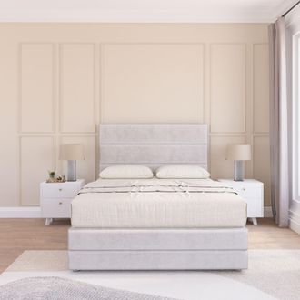 Sloomy Monaco Divan Bed Set With No drawers & Matching Footboard - Plush Velvet in Silver | Size: Super King
