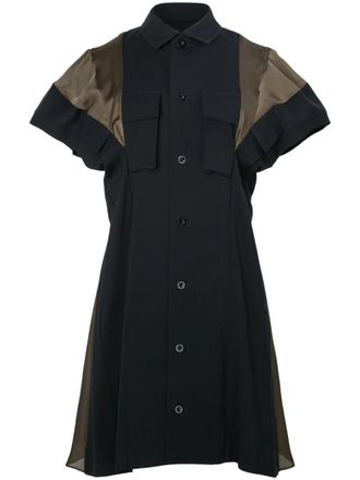 sacai Structured Wool Suiting Dress with Sheer Panel Details