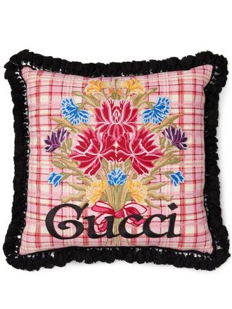 Gucci floral logo-embroidered cushion - unisex - Wool/Polyester/Mohair - One Size - Pink