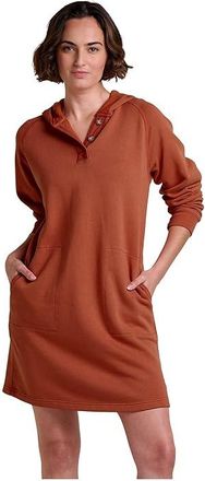 Toad&Co Fernscape Long Sleeve Hooded Dress Womens Dress Dark Roast : MD, Cotton/Hemp/Terry