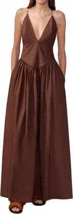 Adriana Degreas Opulence Deep V Neck Maxi Dress In Brown