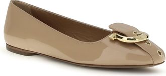 Ferragamo Womens Ballerina Flats Gancini Pain Amaretti Calf Leather Shoes