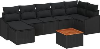 vidaXL Garden Sofa Set with Cushion 8 pcs Black Poly rattan Vidaxl