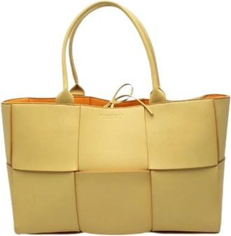 Bottega Veneta Pre-owned Tote Bags, female, Yellow, Size: ONE SIZE Pre-owned Arco Maxi Intrecciato Leather Tote Bag