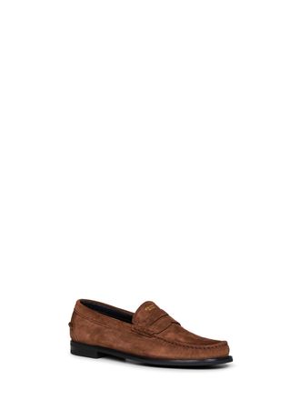 Prada Mens Loafers Aged-Effect Suede Cocoa Brown Calf Leather