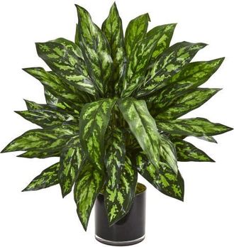 Nearly Natural Silver King Artificial Plant in Black Glass Vase in Green at Nordstrom
