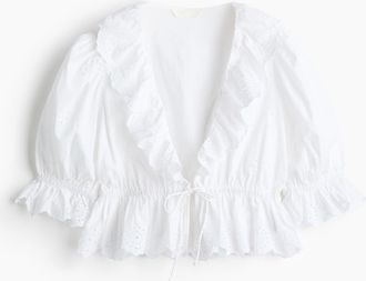 H&M Baumwollbluse mit Broderie Anglaise - Weiss