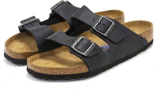 Birkenstock Womens Arizona Soft Footbed Sandals In Black Leather