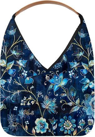 Generic Vintage Ethnic Boho Floral Blue (2) Reusable Lightweight Grocery Bags - Foldable Into Compact Pouch, Washable & Sturdy, Multipurpose for Shopping and 