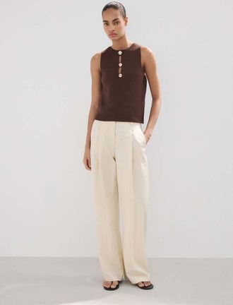 Mango Top maglia dettaglio perline marrone - Donna - XS - MANGO