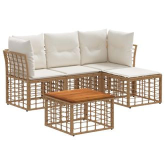 vidaXL Conjunto De Sof&aacute;s De Exterior 5 Pcs Natural Y Crema Poli&eacute;ster Vidaxl