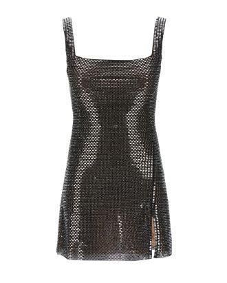 Self Portrait Gunmetal Rhinestone Mesh Mini Dress