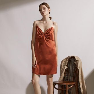 Not Just Pajama | Vacation Silk Slip Dress - Clay Red