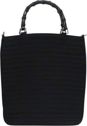 Gucci Vintage Bamboo Handle Bag Nylon Black Canvas Handbag (Pre-Owned)