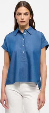 Eterna Hemdbluse ETERNA LOOSE FIT, Damen, Gr. 38, indigo, 100% Baumwolle, Blusen Hemdbluse, EASY IRON (b&uuml;gelleicht)