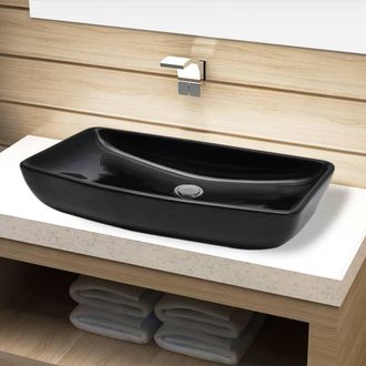 Berkfield Home Ceramic Bathroom Sink Basin Black Rectangular