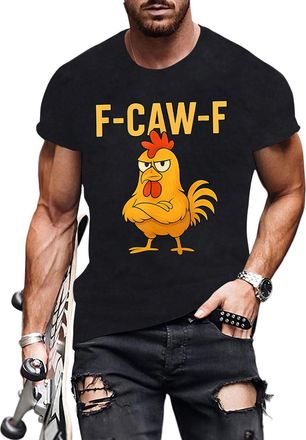 Generic Mens Funny T Shirts F CAW F T-Shirt Rooster Crew Neck Graphic Tees Short Sleeve Fashion Basic Tops Lightweight Clothes Party