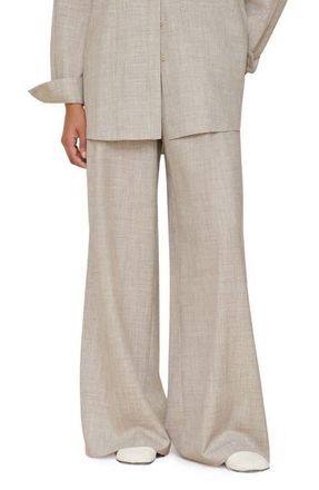 Lafayette 148 New York Astor Pleated Tropical Wool Blend Wide Leg Pants in Taupe Multi at Nordstrom, Size Xx-Large