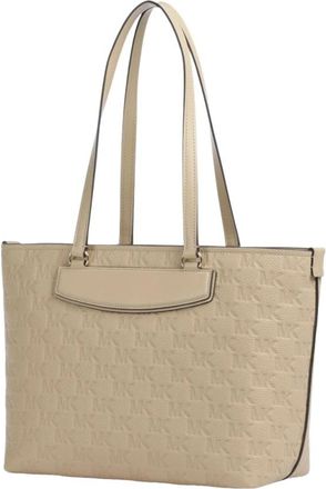 Michael Kors Jet Set Travel Medium Logo Embossed Leather Tote - Dames - Shoppers - Beige - ONE Size - Leer - Tassen