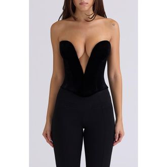 House of CB Vienne Plunge Neck Stretch Velvet Corset in Black at Nordstrom, Size X-Large